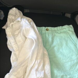 White Shirt and Mint Green Shorts
